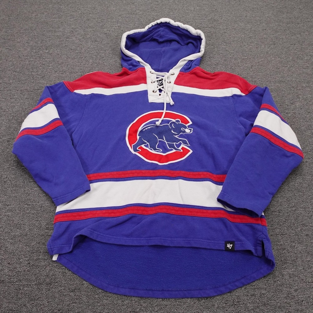 Chicago Cubs Hoodie Mens Medium Blue MLB Baseball '47 Lace Up Hockey Style